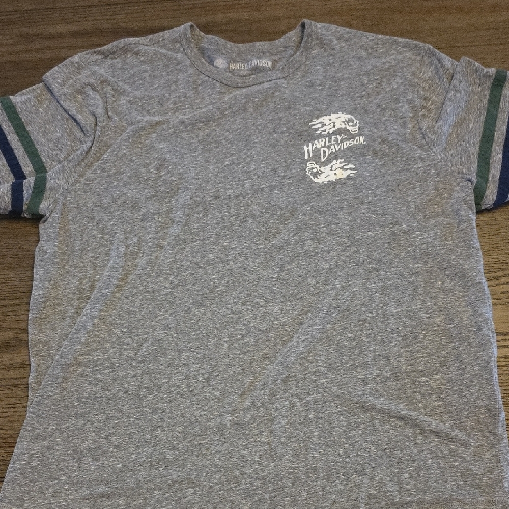 Harley-Davidson Heather Gray Tee with Striped Sleeves